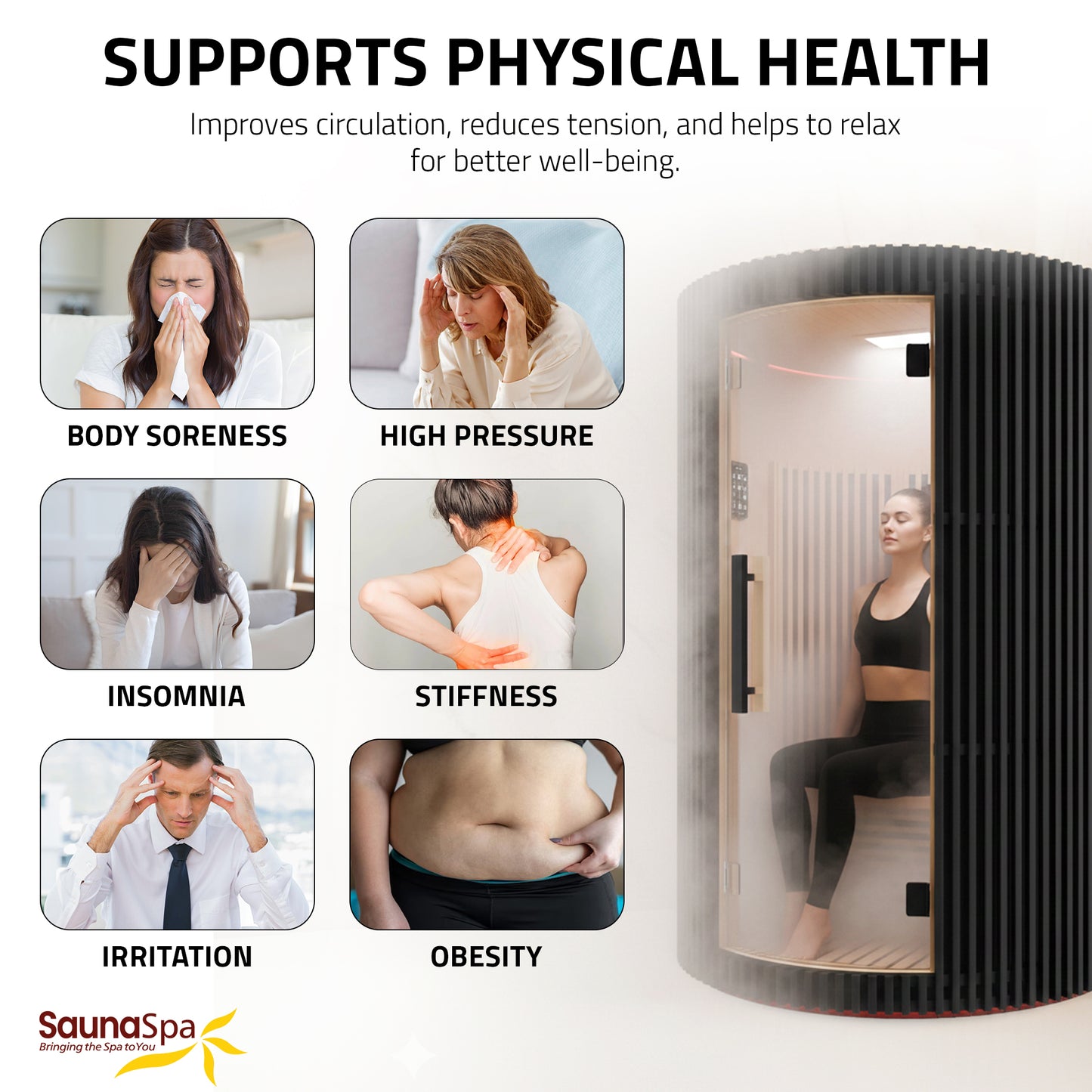 SaunaSpa 1-2-Person Round Infrared Sauna with Canadian Hemlock Wood, Infrared Heating Panels, Red Light Heater, and WiFi Control