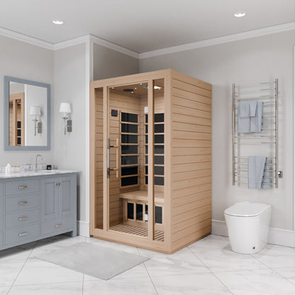 SaunaSpa Maldives 2-Person Indoor Hemlock Wooden Low EMF Carbon FAR Infrared Home Sauna Room with LED Touch Control Panel