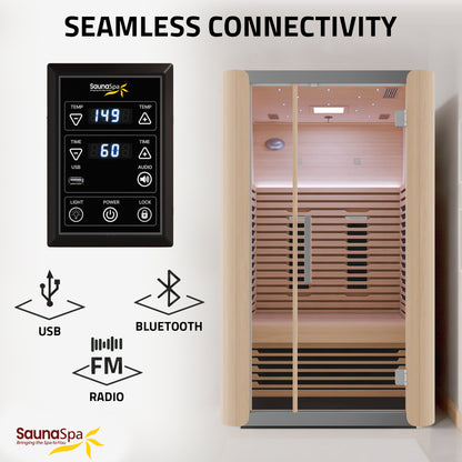 SaunaSpa Yoga Sauna 2-Person Infrared Indoor Hemlock Wood Sauna with Removable Bench, and Floor Heating for Perfect Yoga Sessions