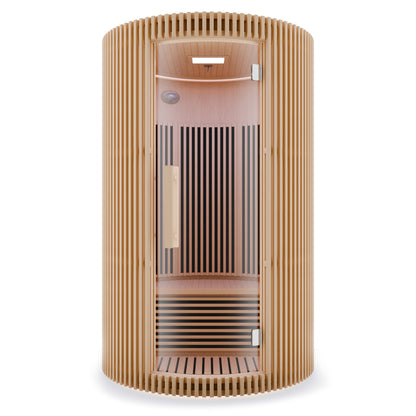 SaunaSpa 1-2-Person Round Infrared Sauna with Canadian Hemlock Wood, Infrared Heating Panels, Red Light Heater, and WiFi Control
