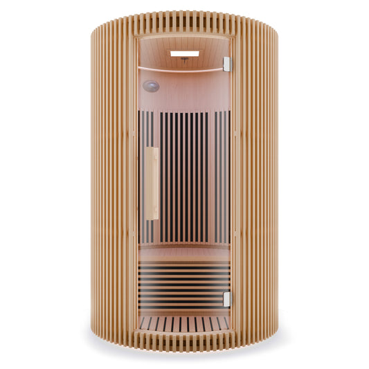 SaunaSpa 1-2-Person Round Infrared Sauna with Canadian Hemlock Wood, Infrared Heating Panels, Red Light Heater, and WiFi Control