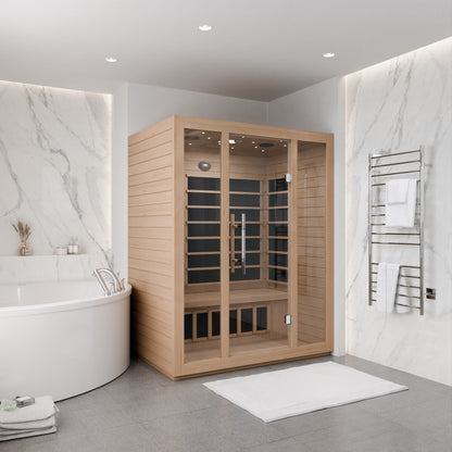 SaunaSpa Maldives 3- Person Indoor Hemlock Wooden Carbon FAR Infrared Home Sauna Room with LED Touch Control Panel and Heater