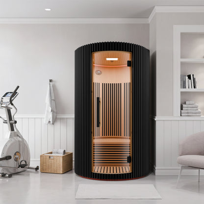 SaunaSpa 1-2-Person Round Infrared Sauna with Canadian Hemlock Wood, Infrared Heating Panels, Red Light Heater, and WiFi Control